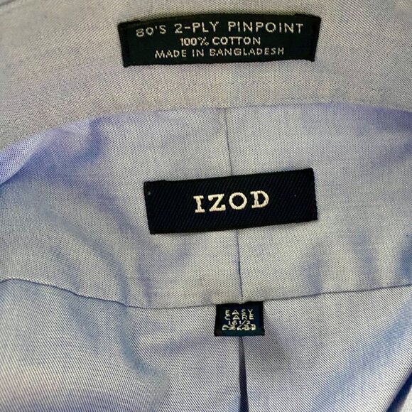 IZOD Easy Care Cotton Long Sleeve Button Down Blue Shirt Men's Large - Picture 8 of 9